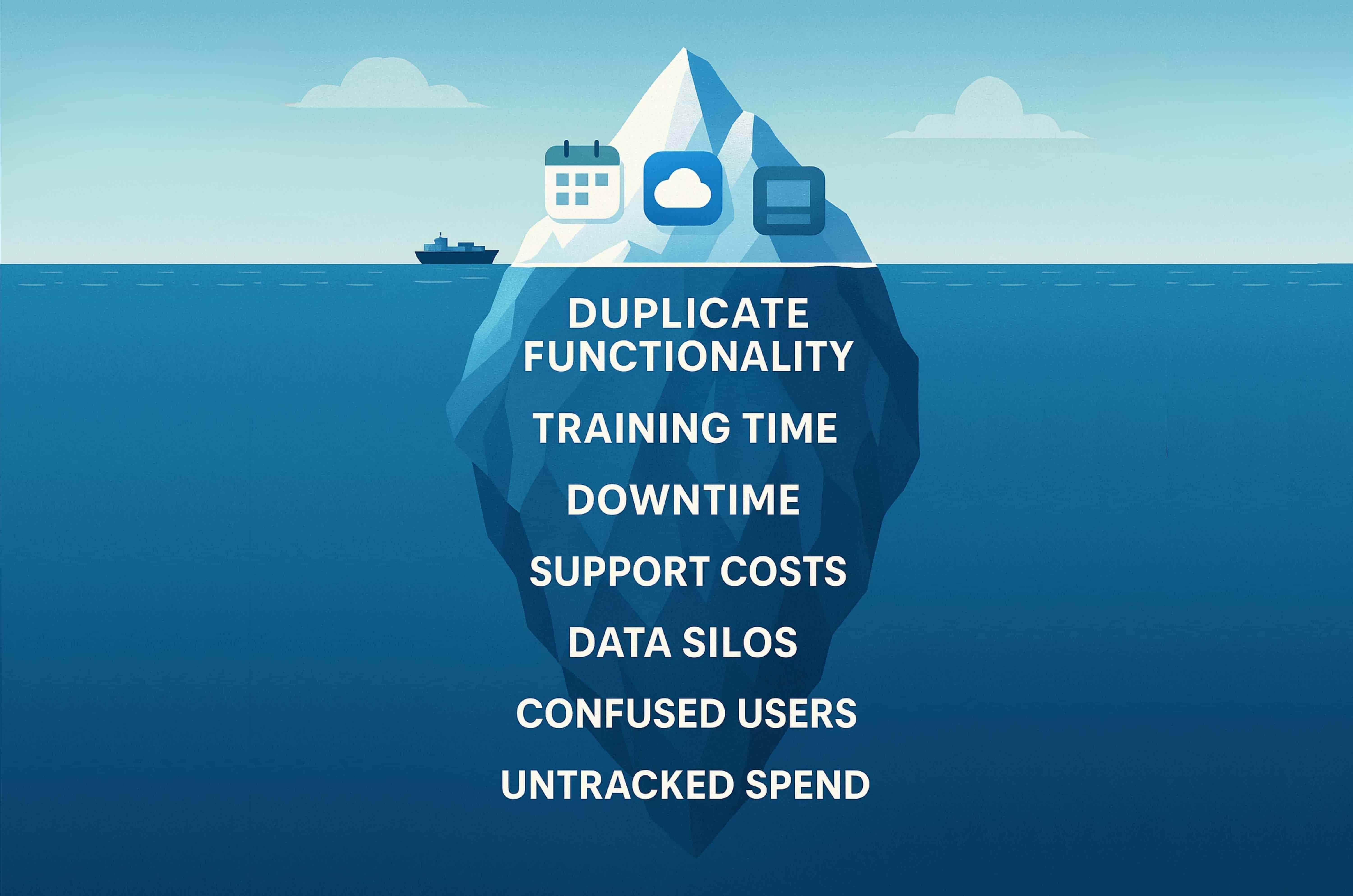 iceberg showing dangers of unused software costing youer business money
