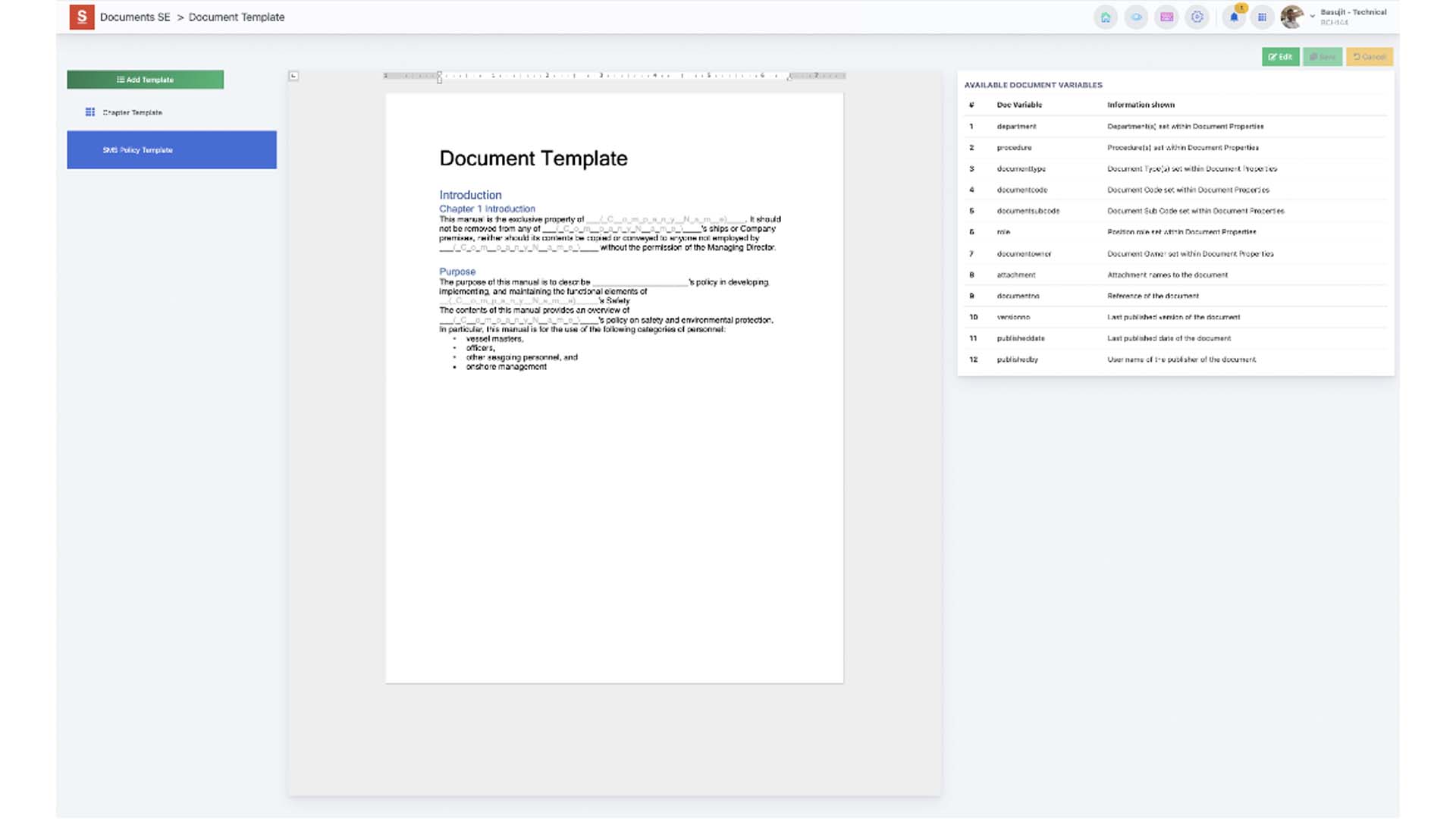 Documents SE Variables